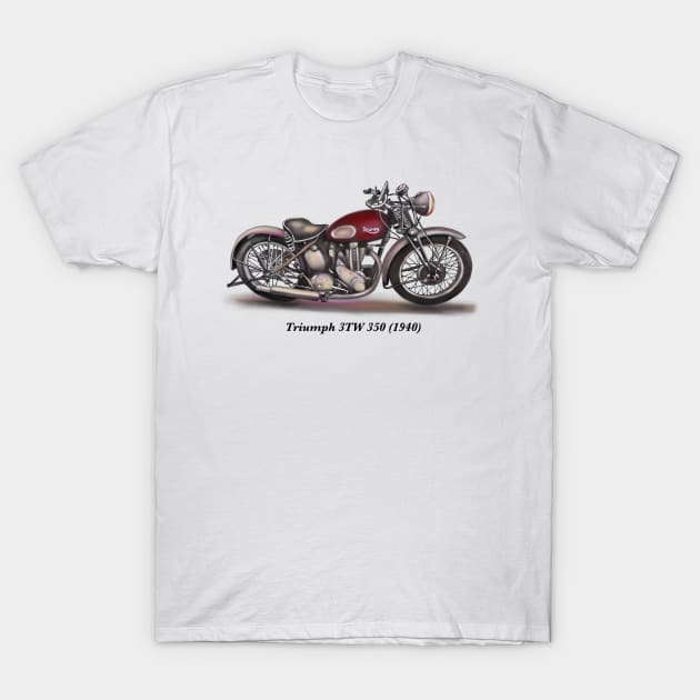 Drawing of Retro Classic Motorcycle Triumph 3TW 350 1940 T-Shirt by Roza@Artpage